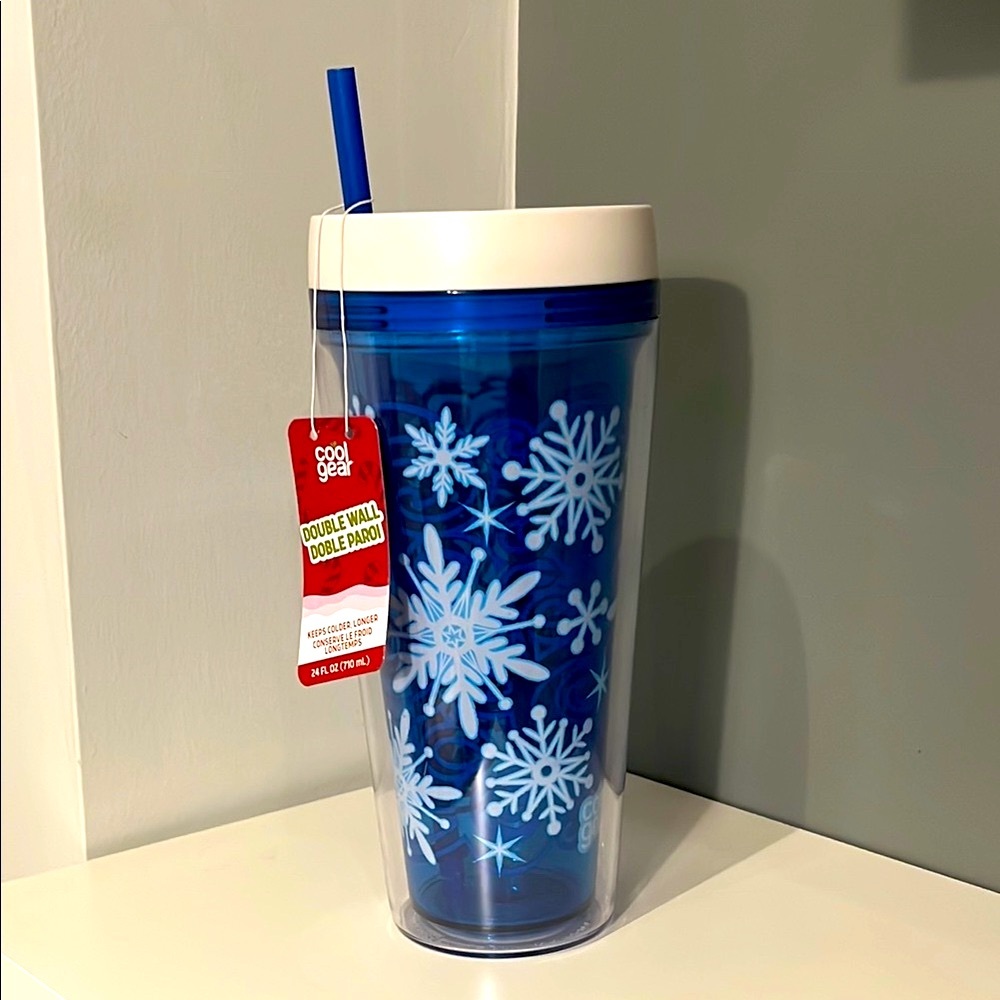 Cool Gear Blue Snowflake Tumbler with Straw